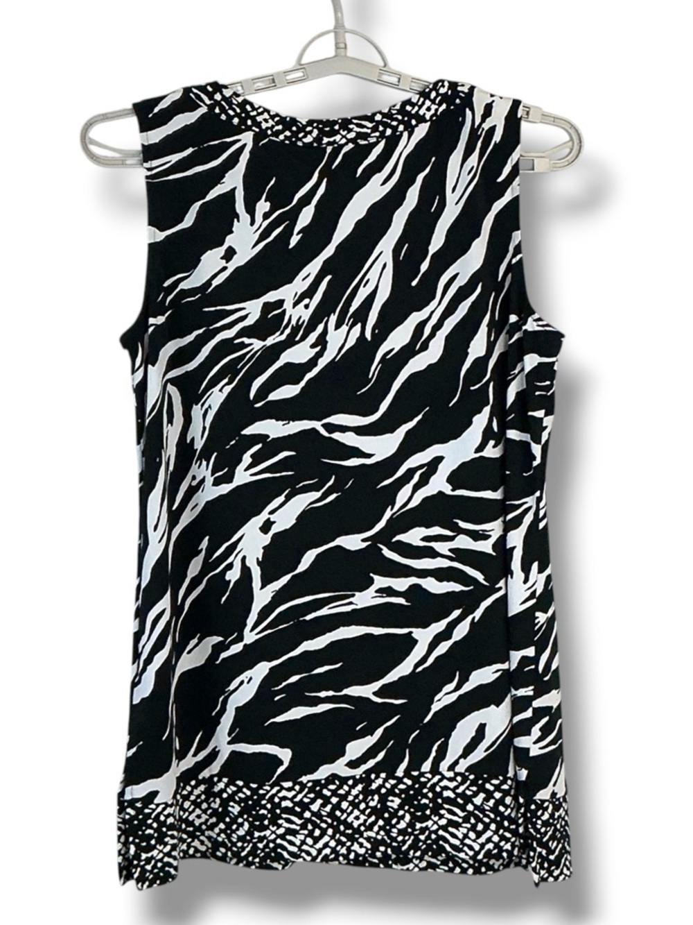 Zebra Animal Print Top Sleeveless Kehole Tunic Tank Blouse Black White Large - Picture 9 of 16